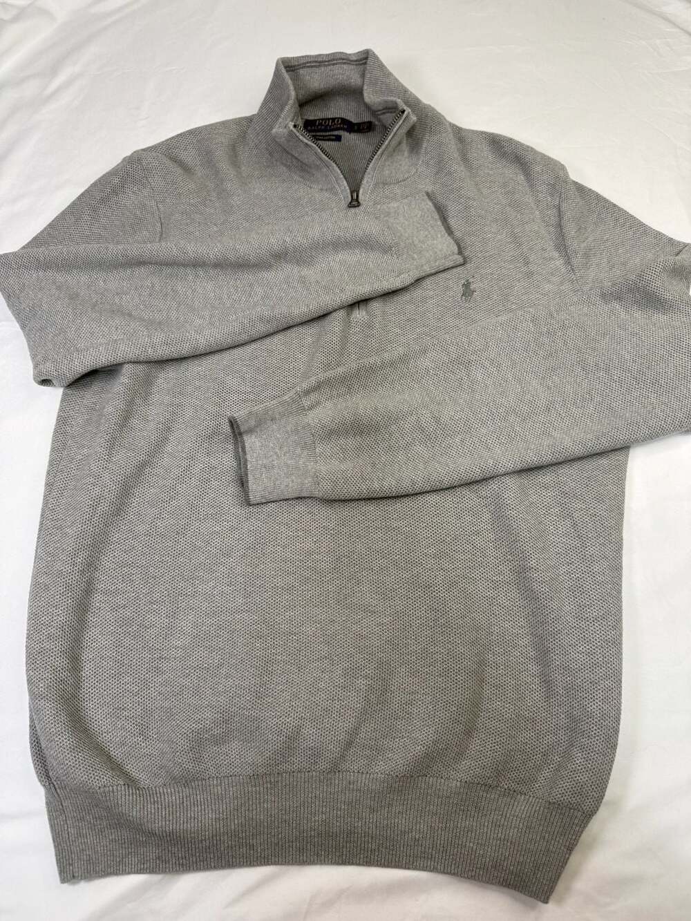 Polo Ralph Lauren Pima Cotton Quarter-Zip Sweater Size L Grey